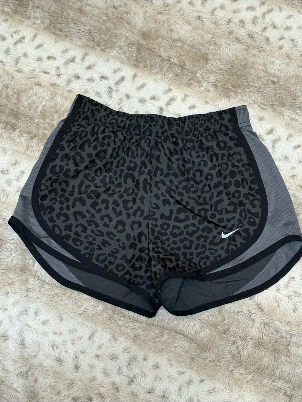 Nike Women's Black & Charcoal Leopard Print Athletic Shorts, Size XS